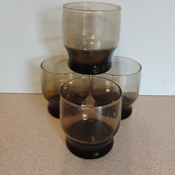 Libbey MCM Tawny Brown Stackable Rocks Glasses, set of 4 - Picture 2 of 5